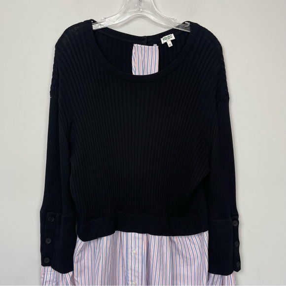 KENZO PARIS LAYERED RIBBED COTTON BLEND KNIT AND COTTON POPLIN SWEATER SHIRT XL - Picture 6 of 16
